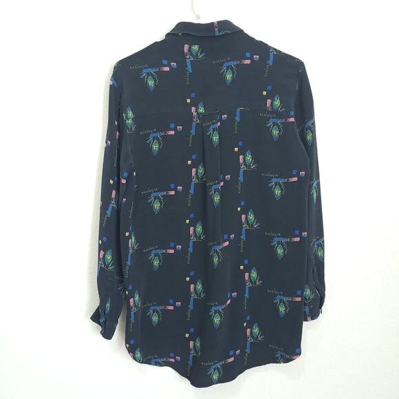 Chicos Button Up Blouse Womens M Silk Casual Artsy Abstract Floral Plants - Picture 2 of 13